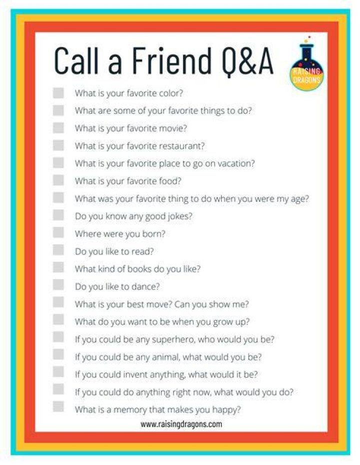 Call a Friend Q&A for Kids ⋆ Raising Dragons Questions To Get To Know