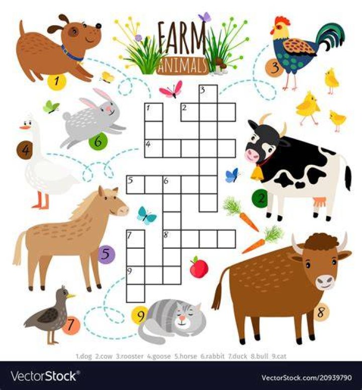 Farm Animals Crossword. Kids Crossing Word Search Puzzle Game With Cat