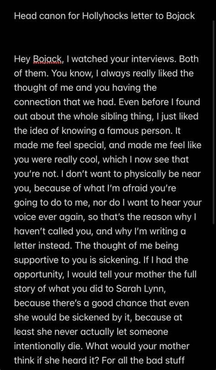 Hollyhocks letter to bojack /r/BoJackHorseman BoJack Horseman