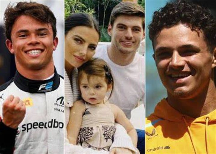 Lando Norris and Nyck deVris join Max Verstappen in celebrating his