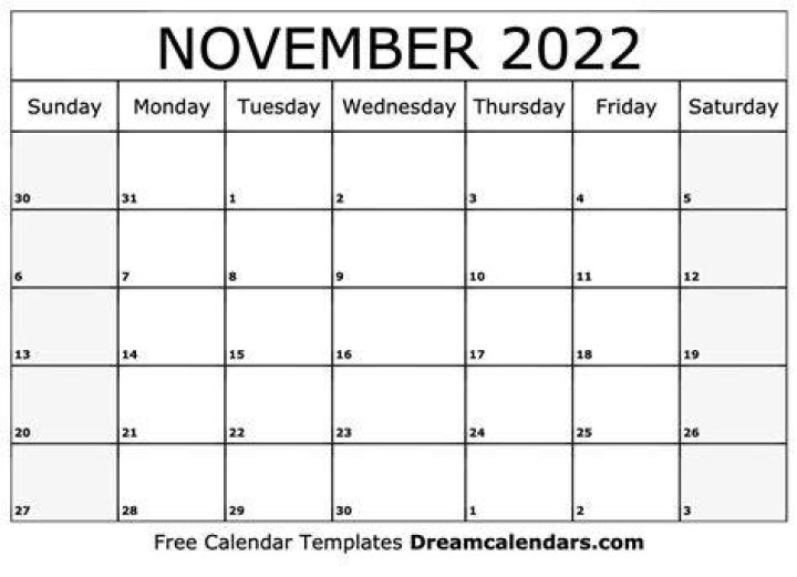 November 2022 Calendar Printable Template Images and Photos finder