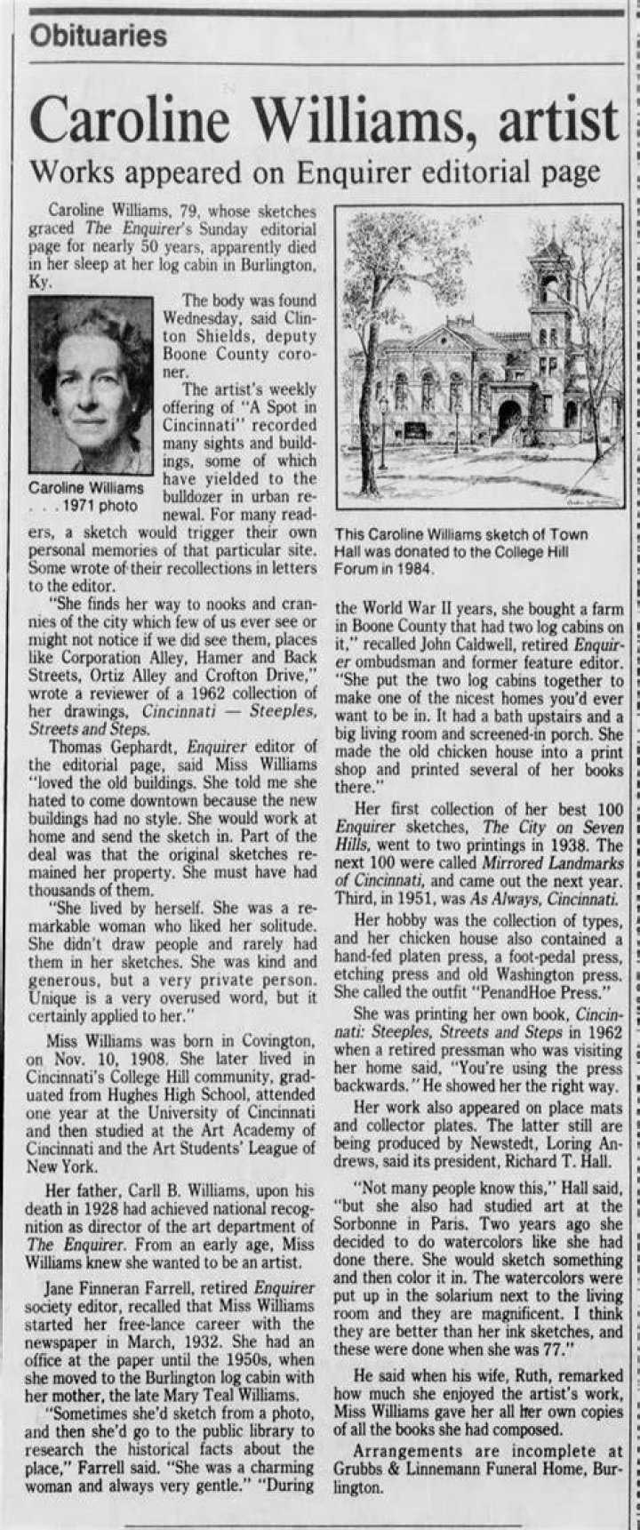 OBITUARY Caroline Eugenia Williams Williamson Source