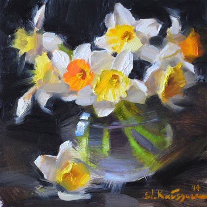 Paintings by Elena Katsyura Daffodils in Vase