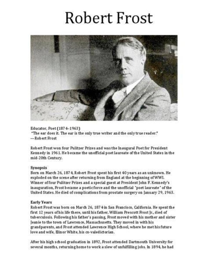 Robert Frost Biography. Was a Victorian era American poet