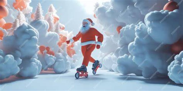 Santa Claus skates, but won't be late, Christmas card art 1940's, in