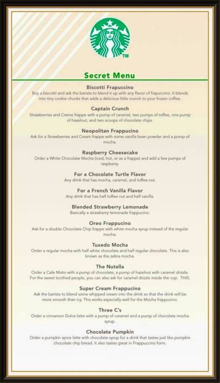 Secret Menus Starbucks Secret Menu
