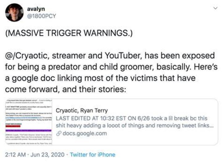 Youtuber Cryaotic Responds To Allegations Of Grooming